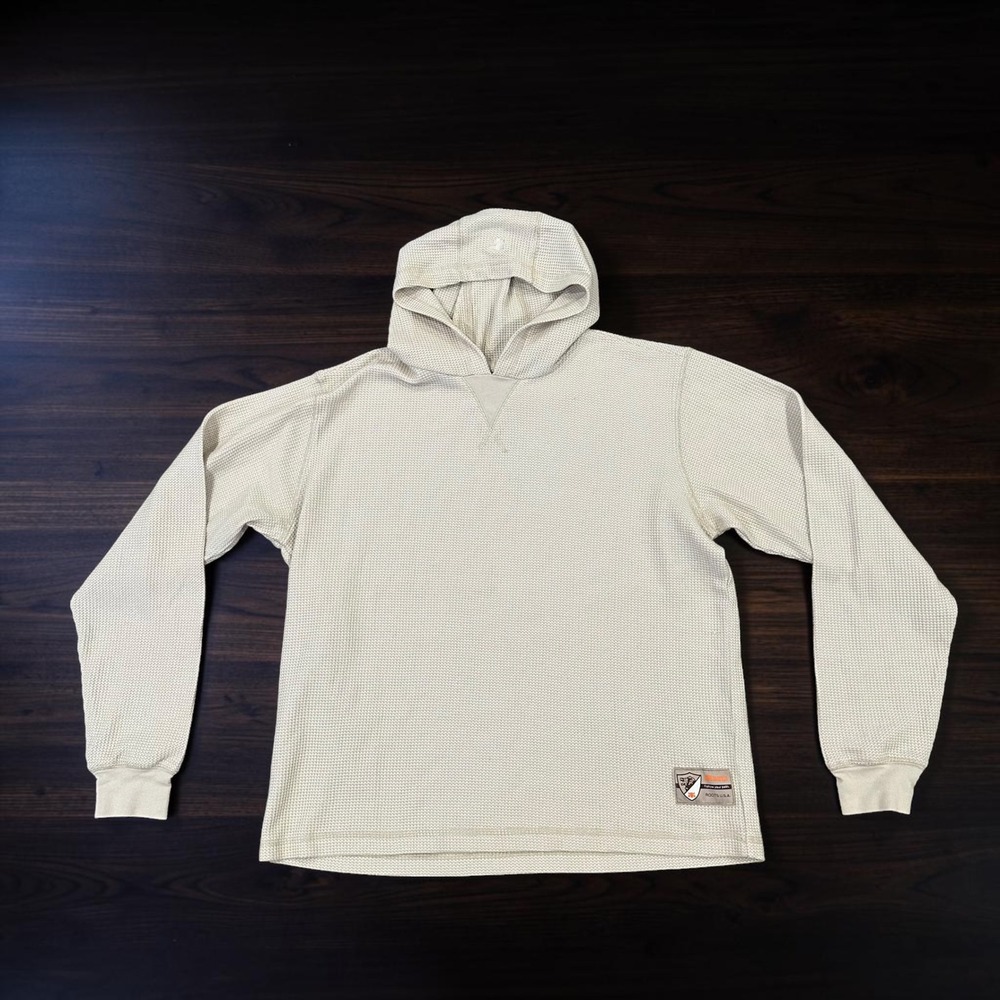 Roots USA Path Waffle Knit Thermal Hoodie Beige Tan Medium Mens Gorpcore Street